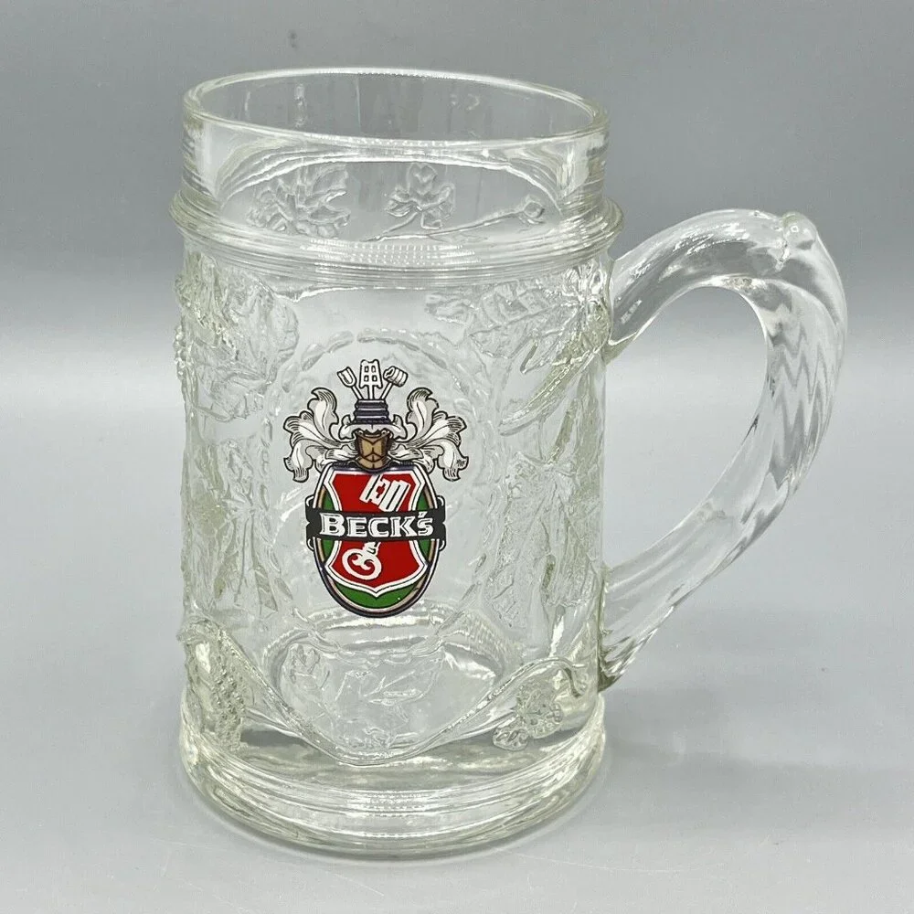 Beck's Beer Logo Handled Textured Glass Heavy 10oz Beer Mug Germany - Picture 1 of 5